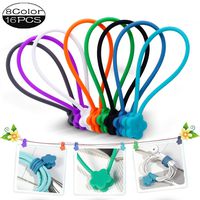 PYRKIA Magnetic Twist Ties 16 Pack Silicone Cables Organizers Clips, Multi Color,Strong Magnetic, Lengthen Unique Gadgets for Management Cable,Earphone Wrap Tie,Hanging & Holding Stuff
