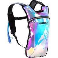 Sojourner Hydration Pack Backpack - 2L Water Bladder Included for Festivals, Raves, Hiking, Biking, Climbing, Running and More (Iridescent - Blue)