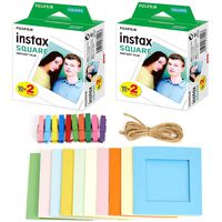 Fujifilm instax Square Instant Film + Hanging Photo Frames for Square Film Assorted Colors - Deluxe Accessory Bundle (40 Exposures)