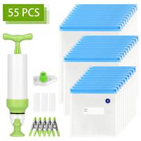 Sous Vide bags 45 Reusable vacuum seal bags BPA Free for Anova and Joule Cookers, 1 Hand Pump,5 Sealing Clips and 3 Sous Vide Clips, Practical for Long-time Sous Vide Cooking & Food Storage freezing