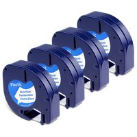 Replace DYMO LetraTag Refills 91331 Black on White Plastic Label Tape 1/2 Inch x 13 Feet (12 mm x 4 m) Compatible Dymo LetraTag LT100H 100T Plus Label Maker, 4-Pack