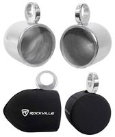 Pair Rockville MAC90S 8 Silver Aluminum Wakeboard Tower Speaker Pods+Covers
