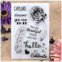 Kwan Crafts Explore Discover Let's Celebrate Flowers Feather Clear Stamps for Card Making Decoration and DIY Scrapbooking