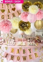 Baby Shower Decorations for Girl Pink Gold Princess It's A Girl Banner Poms Lanterns Mom To Be Sash
