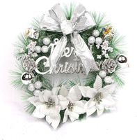 MysterLuna Christmas Wreath Christmas Hanging Garland with Bowknot Ribbon and Balls for Front Door Windows Wall Decor (Silver, 12")