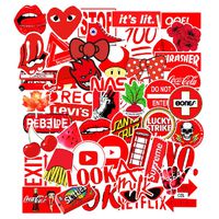 50 Pcs Street Fashion Sticker Decals for Laptops Cars Water Bottle Luggages Ipad Street Doodle Sticker Set Waterproof Sticker (Red)