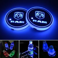 2pcs LED Car Cup Holder Lights for Dodge RAM, 7 Colors Changing USB Charging Mat Luminescent Cup Pad, LED Interior Atmosphere Lamp