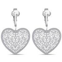 Aloha Earrings Lovely Victorian Filigree Clip On Earrings for Women Clip-ons, Lightweight Teardrop Leaf Dangle (Filigree Heart- White)