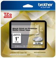 Brother P-touch TZe-M51 Black Print on Premium Matte Clear Laminated Tape 24mm (0.94") wide x 8m (26.2') long