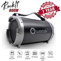 Woozik S12B Wireless Speaker, Bluetooth Boombox with Built-In 4" Subwoofer, SD Card Slot, LED Display, FM Radio, USB Output, AUX Input