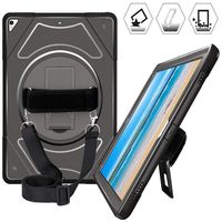 Case for iPad Pro 12.9 2017 2015, Shockproof Protective Case with 360 Degree Swivel Kickstand & Shoulder Strap & Hand Strap for iPad Pro 12.9, Heavy Duty Full Body Rugged Kids Proof iPad Case, Black