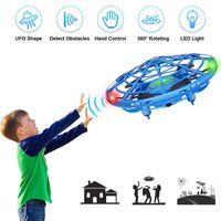 XBUTY Flying Ball Toys for Kids, 360° Rotating Quadcopter with LED Lights, Hand Operated Mini Drone Helicopter for Boys and Girls (Blue)