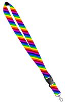 Print Lanyard- Satin Key Lanyard with Side Release Buckle and Snap, ID Holder -  3/4 Inch, Rainbow Stripe