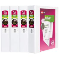 Avery Durable View Binder, 1-1/2" Slant Rings, 375-Sheet Capacity, DuraHinge, White, Multi Pack of 4 (17022)