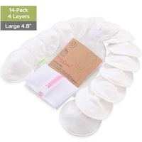 Organic Bamboo Nursing Breast Pads - 14 Washable Pads + Wash Bag - Breastfeeding Nipple Pad for Maternity - Reusable Nipplecovers for Breast Feeding (Soft White, Large 4.8")