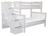Bedz King Stairway Bunk Beds Twin over Full with 4 Drawers in the Steps, White