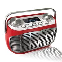 Detroit, FM AM Radio Alarm Clock Bedside Mains Powered Or Battery FM Retro Radio with LCD Display Clock Radio (Red)