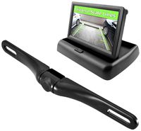 Pyle Backup Rear View Car Camera Monitor Screen & Alarm Parking Sensors System Reverse Safety Distance Scale Lines, Waterproof Night Vision Angle, 4.3" LCD Video Display for Vehicles - (PLCMPS48)