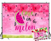 HUAYI Pink Watermelon Theme Backdrop One in a Melon Children 1st Birthday Party Cake Table Banner Decoration Banner Summer Fruit Photography Background Baby Shower Photo Booth Props 7x5ft W-2065
