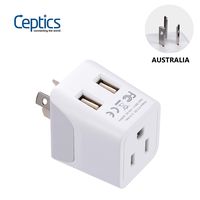 Australia, New Zealand, China Travel Adapter Plug by Ceptics, Dual USB Input - Ultra Compact - USA to Type I - Perfect for Cell Phones, Chargers, Cameras, Tablets, and more (CTU-16)