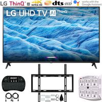 LG 65UM7300PUA 65" 4K HDR Smart LED IPS TV w/AI ThinQ (2019) + Flat Wall Mount Ultimate Bundle + 2.4GHz Wireless Keyboard Smart Remote w/Touchpad + 6-Outlet Surge Adapter w/Night Light