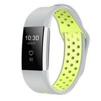 iGK Silicone Replacement Bands Compatible for Fitbit Charge 2, Adjustable Breathable Sport Strap Smartwatch Fitness Wristband with Air Holes Grey Yellow Large