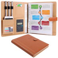 Plinrise High Grade Multifunction Letter Size Padfolio/Resume Portfolio Folder-Document Organizer/Business Card Holder with Calculator and 8 File Pockets (Brown)