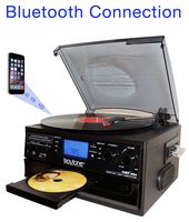 Boytone BT-22B, Bluetooth Record Player Turntable, AM/FM Radio, Cassette, CD Player, 2 Built in Speaker, Ability to Convert Vinyl, Radio, Cassette, CD to MP3 Without a Computer, SD Slot, USB, AUX