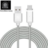 ALTech 1 Pack 2M Micro USB Silver Black Super Magnetic Braided Data Sync Charging Cable With LED Display Phone Adapter For SamsungS2/S3/S4/S6/S7Edge, Note2/3/4/5,LG,Sony and Other Android Phones