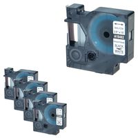 NineLeaf 5 Pack Black on White Permanent Polyester Industrial Label Tape Compatible for Dymo 18482 Rhino 4200 5000 5200 6000 Label Maker (3/8"x18ft)