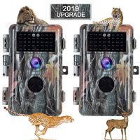 [2019 Upgraded] 2-Pack Night Vision Game Trail Cameras 16MP 1080P No Glow Hunters Deer Hunting Cams IP66 Waterproof & Password Protected Motion Activated Photo & Video Model, Time Stamp & Time Lapse