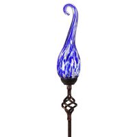 Exhart Solar Garden Stake Lights - Solar Glass Blue Spiral Flame Garden Stakes - Handblown Glass Finial Lights, LED Accent Lights That Transform a Garden Driveway or Event (9in Glass 36in Stake)