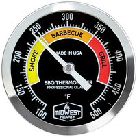 Midwest Hearth BBQ Smoker Thermometer for Barbecue Grill, Pit, Barrel 3" Dial (4" Stem Length, Black Dial)