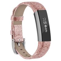Henoda Replacemnt Leather Bands Compatible with Fitbit Alta/Fitbit Alta HR, Classic Genuine Leather Wristband, Small Large, No Tracker (Bling Rose Gold)