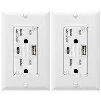 TOPGREENER 5.8A Ultra High Speed USB Type-C/A Combo Outlet, 15A Tamper-Resistant Receptacle, Compatible with iPhone 11 Pro/11/XS/MAX/XR/X, Samsung Note S9/S8/S7 & more, TU21558AC-2PCS, White 2 Pack