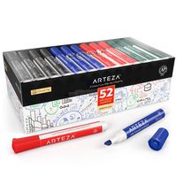 ARTEZA Dry Erase Markers, Bulk Pack of 52 (with Chisel Tip), 4 Assorted Colors with Low-Odor Ink, Whiteboard Pens is Perfect for School, Office, or Home