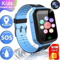 Kids Waterproof Smart Watch[2G SIM Card Included]-GPS Tracker Locator Smartwatch Phone for Boys Girls with SOS Anti-Lost Flashlight Math Game Voice Call Wrist Watch Best Holiday Birthday Gifts (Blue)