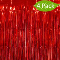 Deruicc 4 Pack Red Foil Curtains 3ft x 8ft Tinsel Fringe Curtains Shimmer Curtain Birthday Wedding Party Christmas Photo Booth Backdrop Decorations