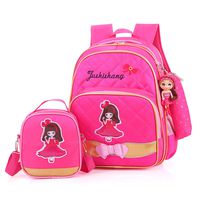 3pcs Lovely Princess Bow Waterproof School Backpack Girls Book Bag and Pencil Shoulder Bag Set (Rose Red-2)