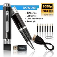 1080P HD Pen Camera, Large Battery, Loop Record, Support Mac &Win & Linux, Free 10 Black Refill, USB 2.0 Cable and Card Reader.