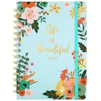 2020 Planner - Weekly & Monthly Planner with Tabs, Floral Cover with Twin-Wire Binding, 6.30" x 8.45", Banded + Inner Pocket