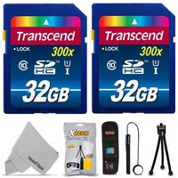 2 Pack Transcend 32GB SDHC Class 10 Memory Card (64gb Total) + Xtech Starter Kit for Nikon Canon Sony Panasonic Fujifilm Olympus Pentax Minolta Kodak DSLR/Digital Cameras