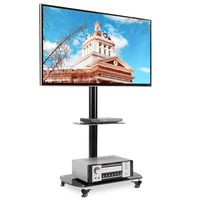 Rfiver Black TV Cart Mobile TV Stand with Swivel Mount, Rolling Wheels and AV Shelves for Most 32 37 42 47 50 55 60 65 inch Flat Curved Screen TVs,Height Ajustable TF8001