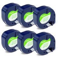 Replace DYMO LetraTag Labeling Refills Self-Adhesive Paper Tape Compatible with DYMO LetraTag Label Makers, Black Print on White, 1/2 Inch x 13 feet, 12mm x 4m, 6 Pack