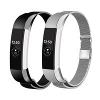 Fundro Replacement Bands Compatible with Alta HR and Alta, Stainless Steel Metal Bracelet Strap Replacement Wristband for Alta HR and Alta for Women Men, 2 Pack(Large,Black/Silver)