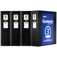 Avery Economy View Binders, 3" Round Rings, 460-Sheet Capacity, Black, Multi Pack of 4 (03361)