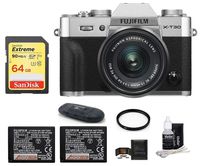 FUJIFILM X-T30 Mirrorless Digital Camera with XC 15-45mm f/3.5-5.6 OIS PZ Lens (Silver) Bundle, Includes: SanDisk 64GB Extreme SDXC Memory Card, Spare Fujifilm NP-W126S Battery + More
