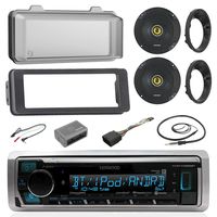 Kenwood KMRM325BT MP3 Stereo Receiver Player W/Cover -Bundle Combo with 2X Kicker 6.5" Speakers W/Brackets + Dash Trim Kit + Handle Bar Conroller for 98-13 Harley Motorcycles + Enrock Antenna