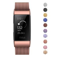 Fitlink Stainless Steel Metal Replacement Bands for Fitbit Charge 3 and Charge 3 SE for Women Men,Multi Color Multi Size(Coffee,Small(5.5 ''- 8.5'')