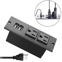 Conference Recessed Power Strip Socket 9.8Ft Cord,Desktop Power Grommet Power Strip With 2-Outlet & 2 USB Ports